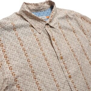 Quiksilver Edition Button Up Shirt Mens XL Tan Palm Tree Print Short Sleeve
